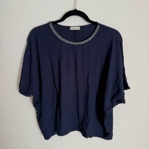 Earth Music & Ecology Navy Top Beaded Neckline